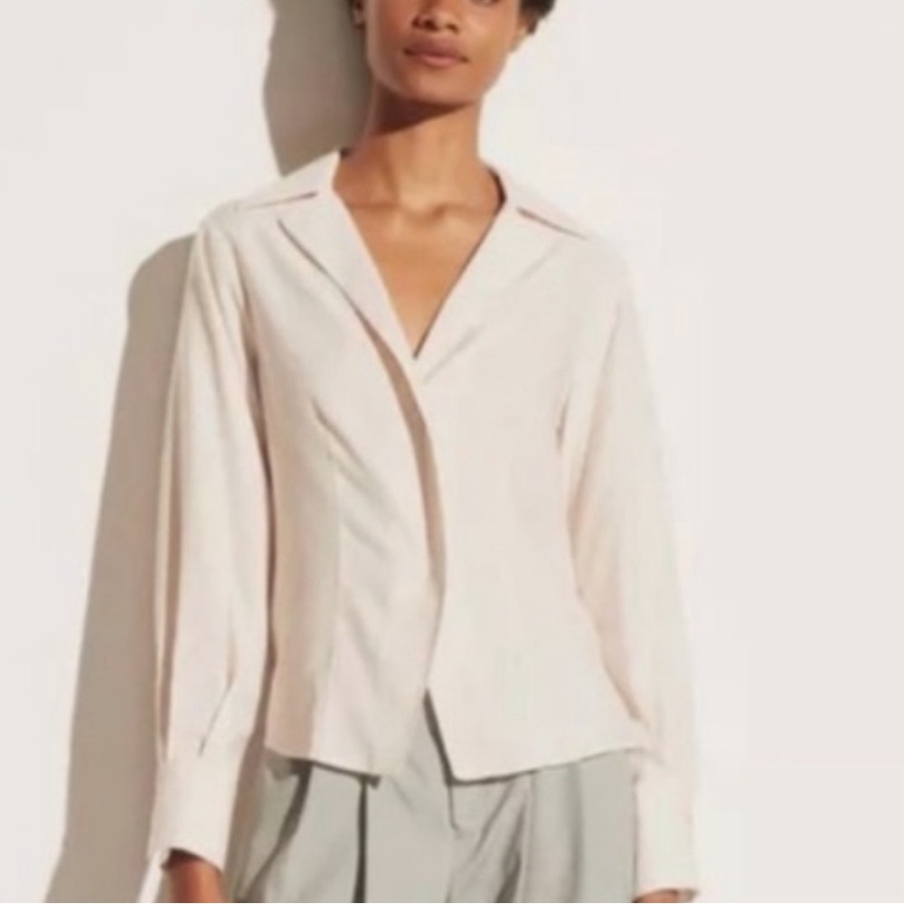 Vince Cream Collared Long-Sleeve Blouse.